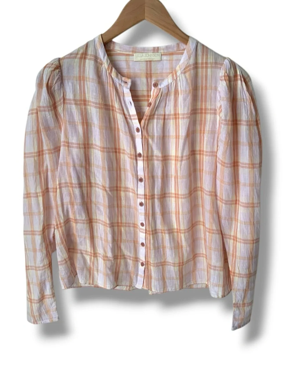 ULLA JOHNSON Nour Blouse Plaid Button-Down Plaid Pink Orange Size 2
